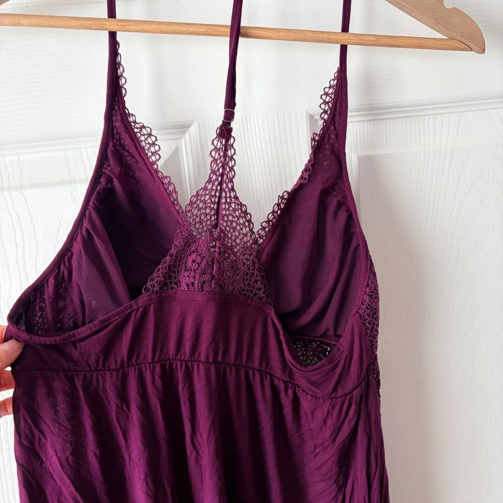 Victorias Secret Lace Trim Babydoll Chemise Nightgown Purple Large NEW - Picture 6 of 10